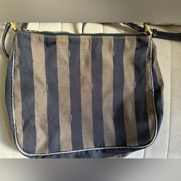 Fendi Black Brown Pequin Canvas Shoulder Bag - Picture 4 of 16